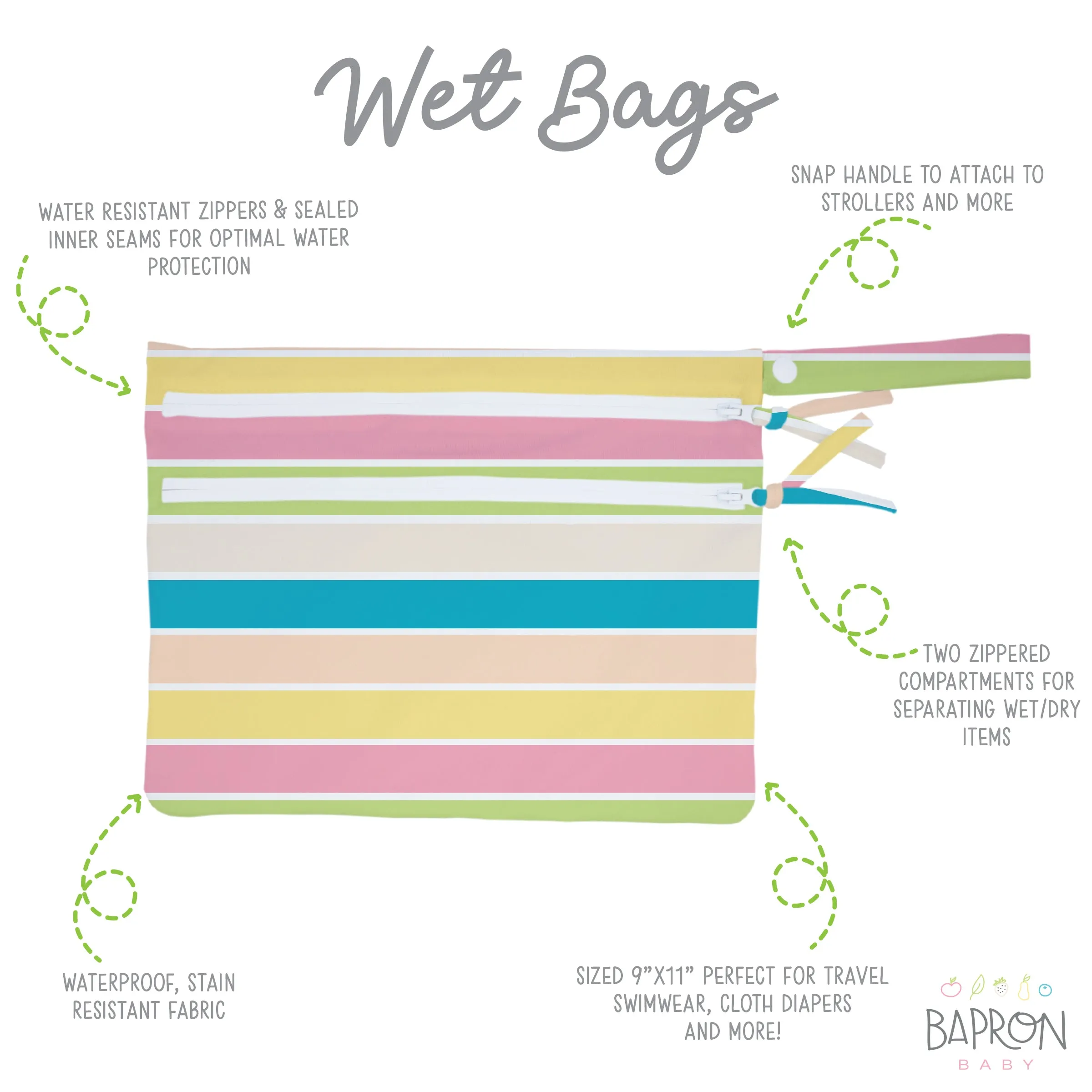 Rainbow Stripes - Waterproof Wet Bag (For mealtime, on-the-go, and more!)