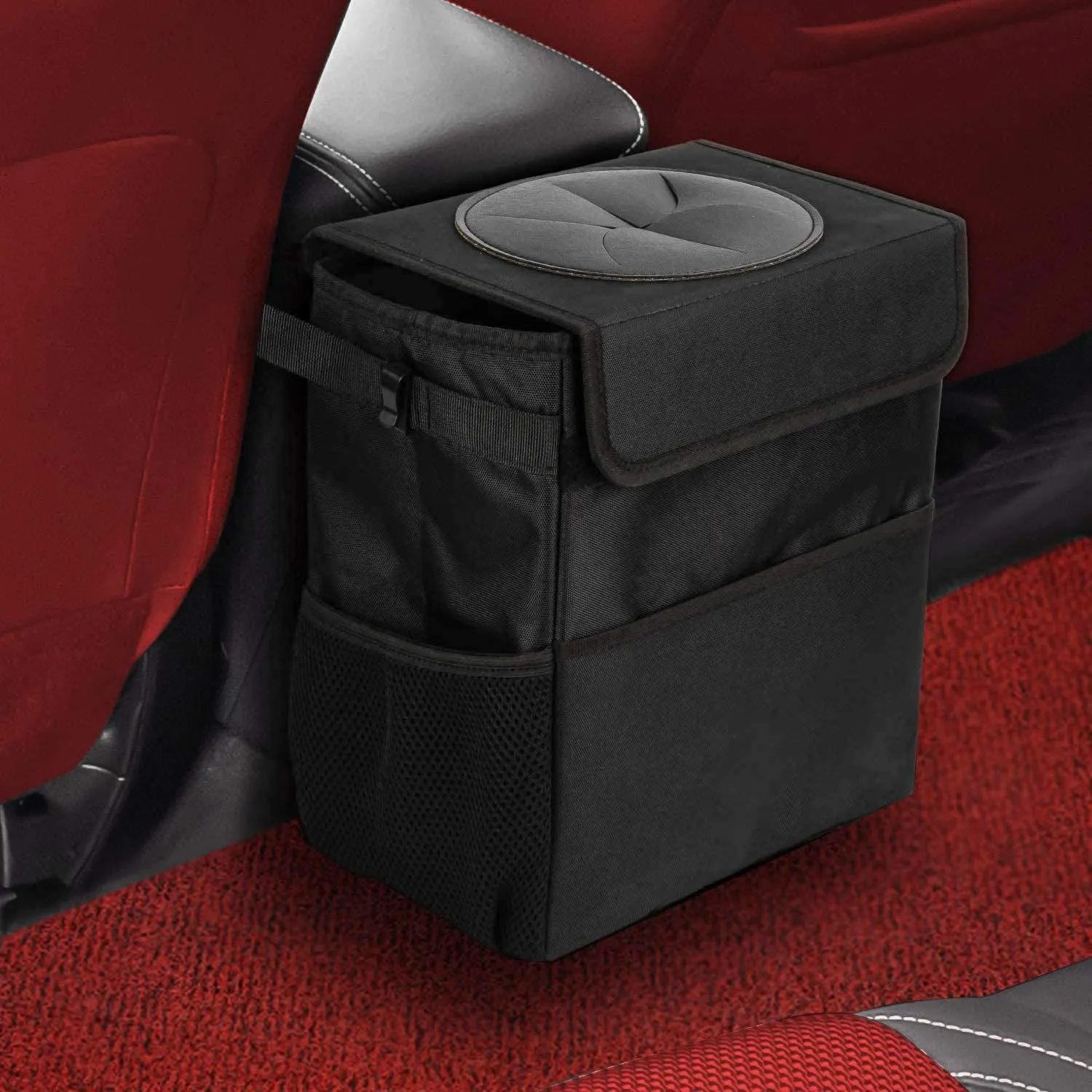 Ryhpez Car Trash Can with Lid - Car Trash Bag Hanging with Storage Pockets