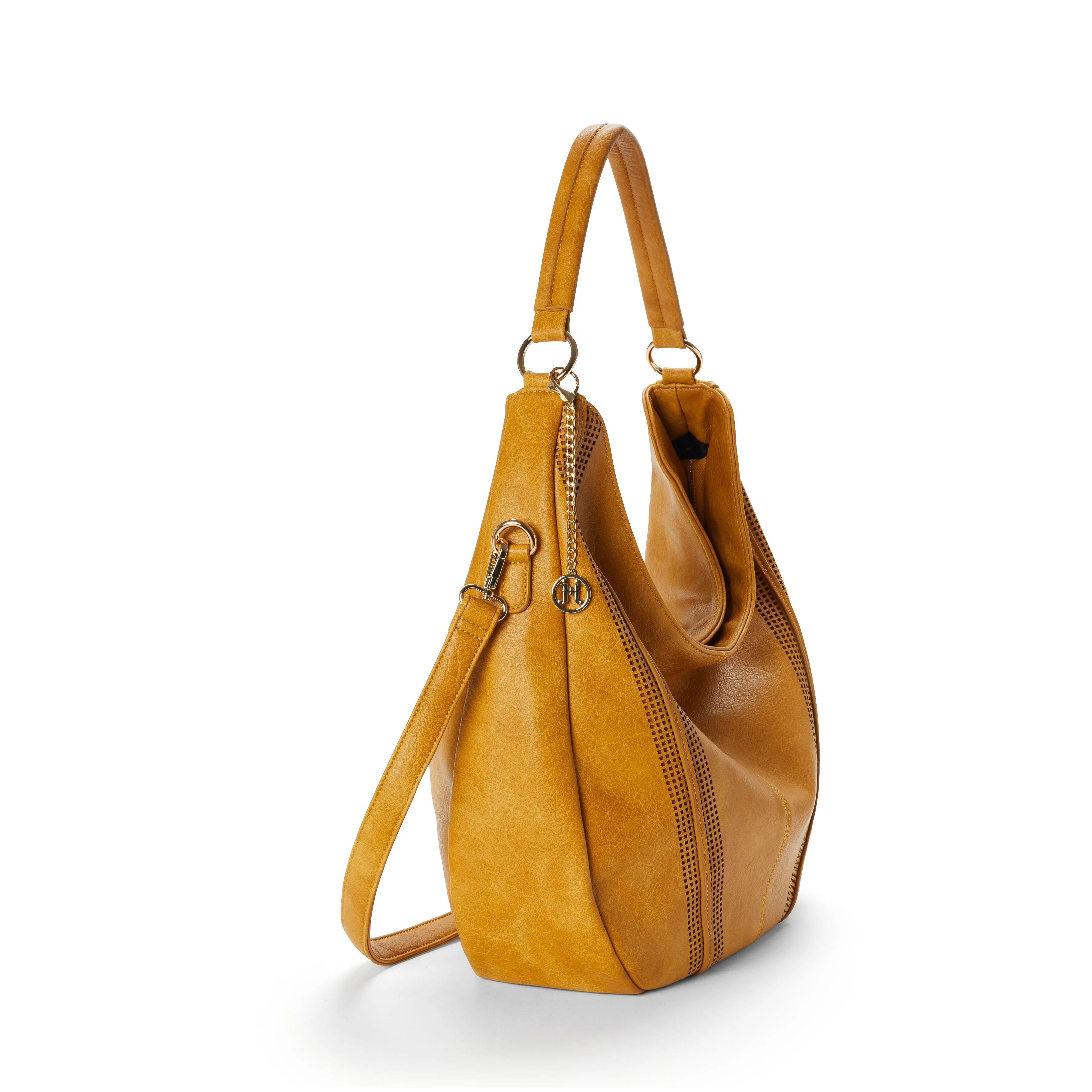 SAVANNAH Perforated Vegan Hobo Bag in Saffron