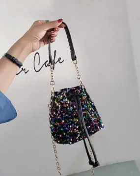 Sequin Decor Drawstring Bucket Shoulder Bag