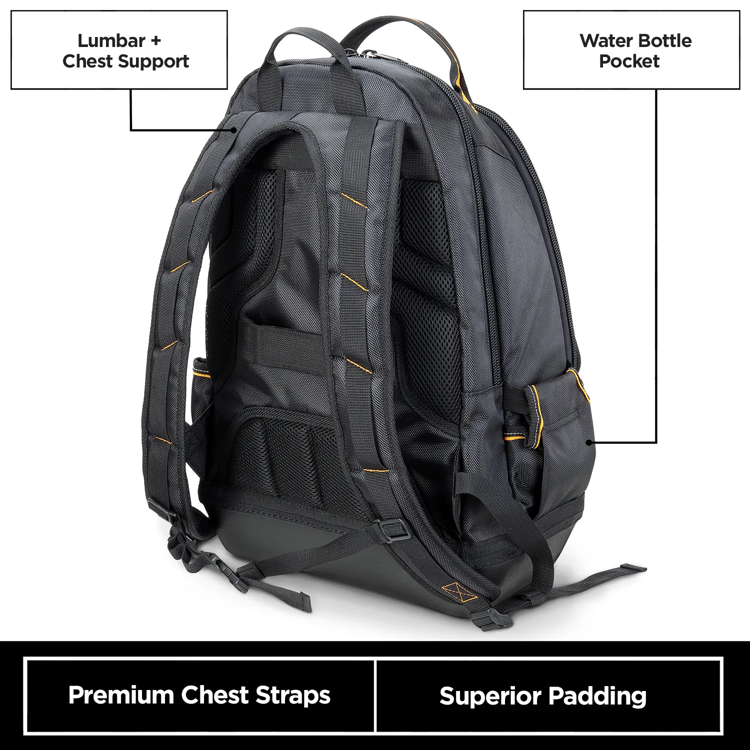 Solid Molded Base Heavy-Duty Tool Backpack (35 Pocket)