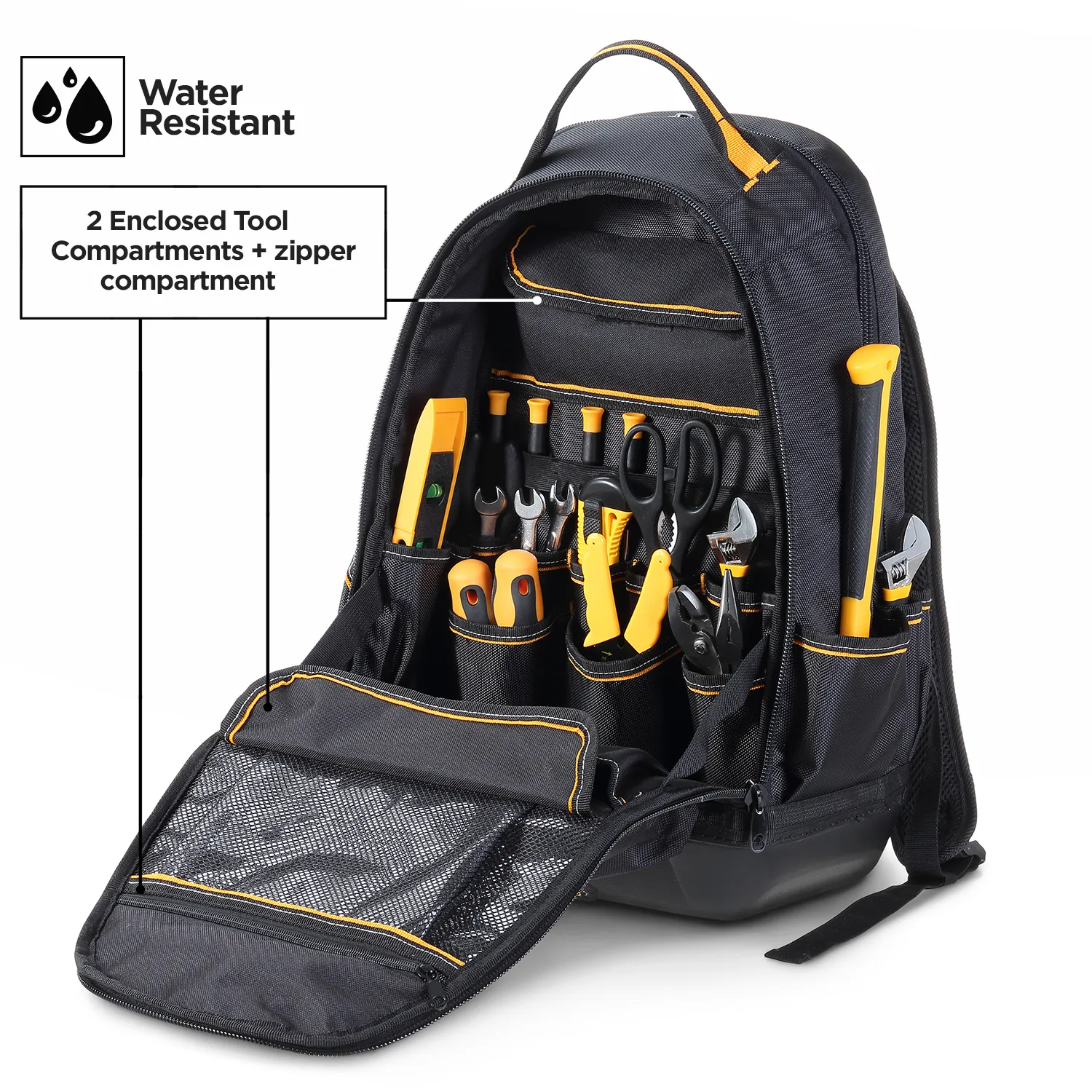 Solid Molded Base Heavy-Duty Tool Backpack (35 Pocket)