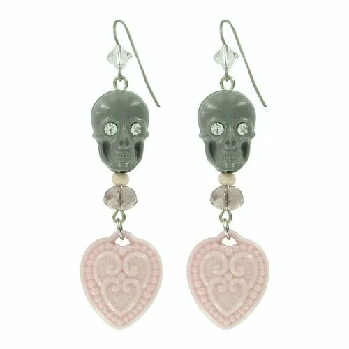 Tarina Tarantino Happy Together "Caterina" Sugar Skull Drop Earrings (Grey)