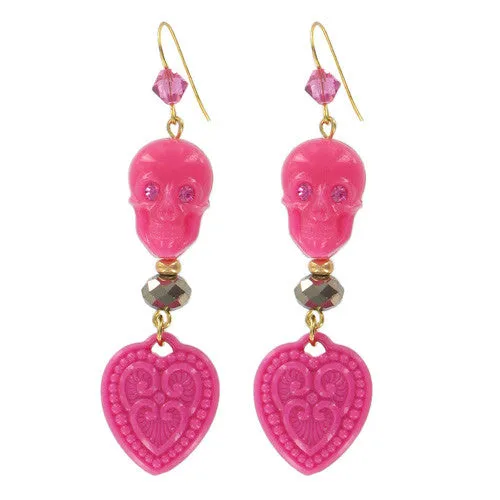 Tarina Tarantino Happy Together "Caterina" Sugar Skull Drop Earrings (Tarina Pink)