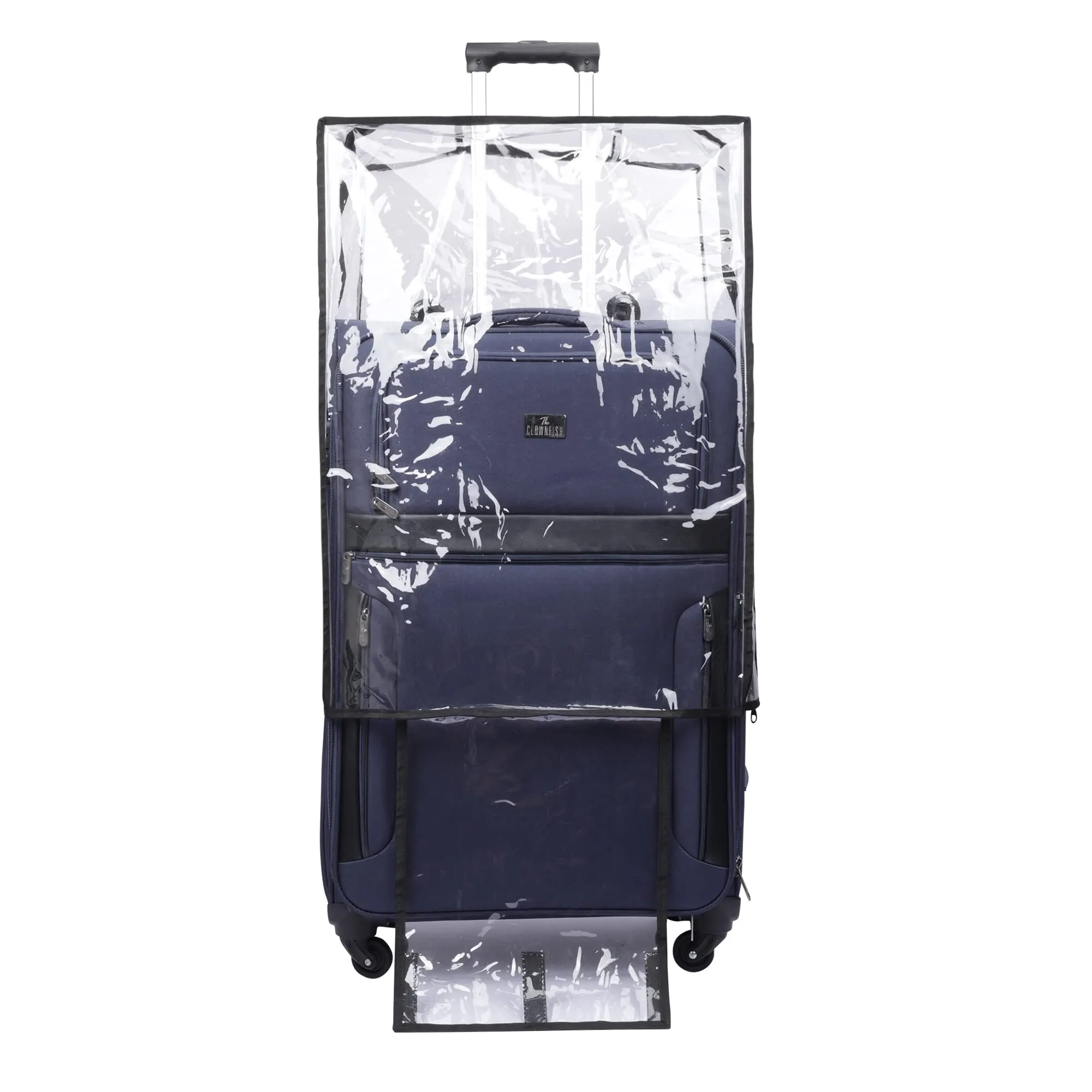 THE CLOWNFISH Faramund Series Luggage Polyester Softsided Suitcase Four Wheel Trolley Bag with Transparent PVC Protective Cover- Navy Blue (Small size- 56 cm)