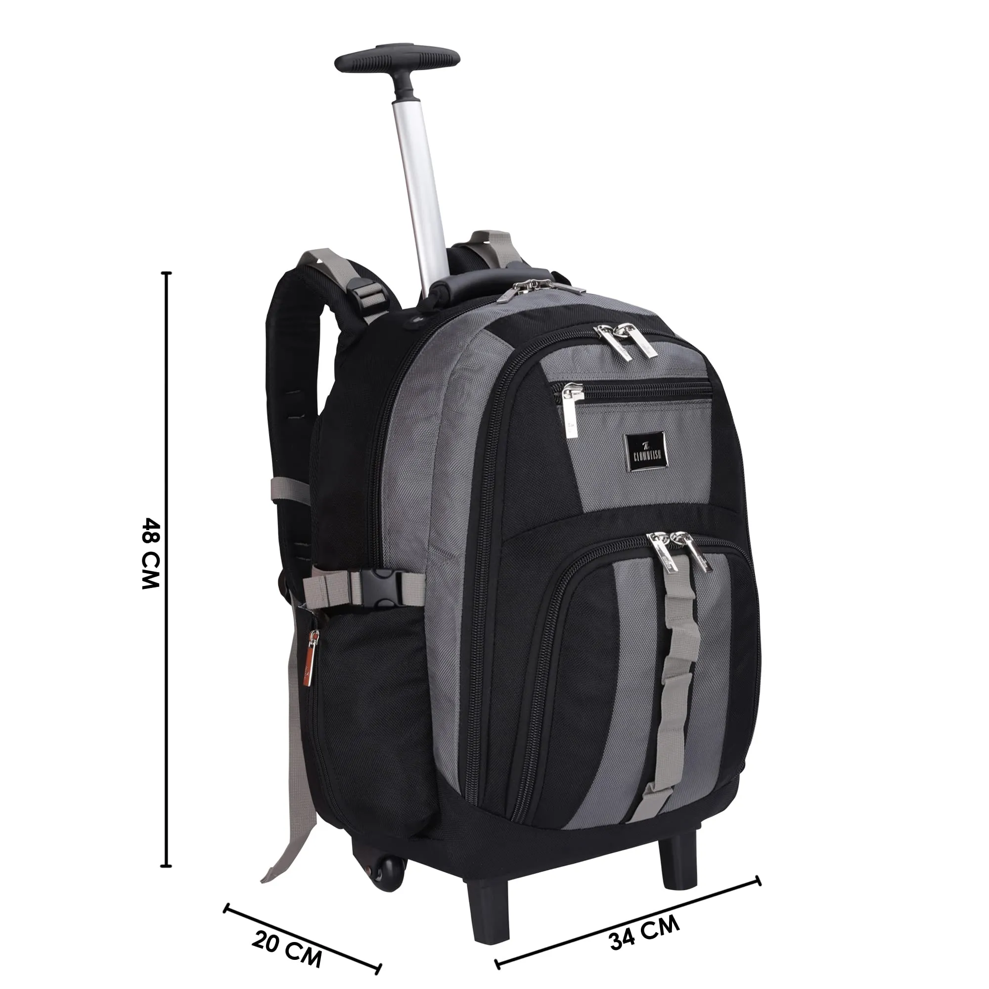 THE CLOWNFISH Tramp 33 Litre Water Resistant Polyester Two Wheel Laptop Trolley Backpack (Grey- Size 48 Cm)