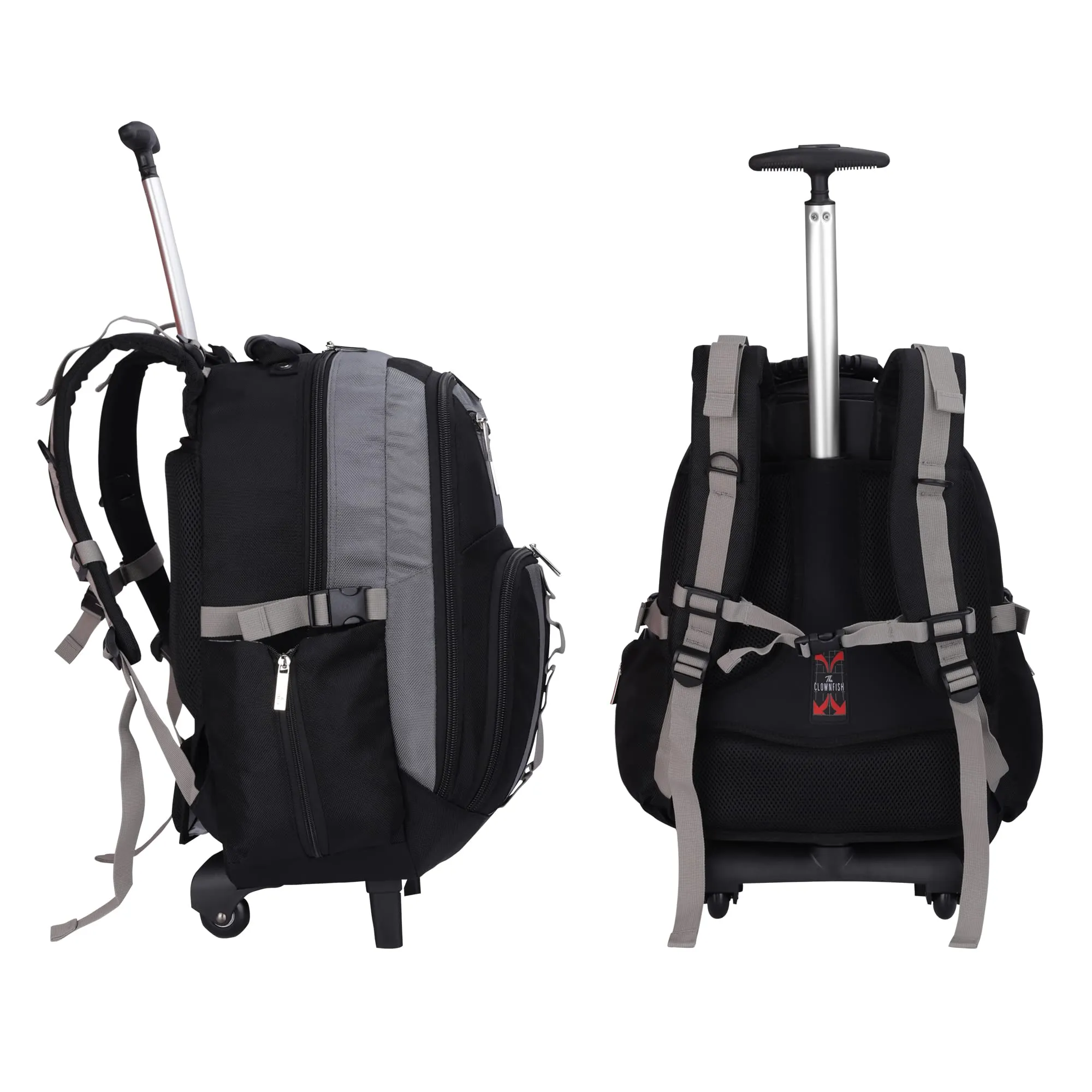 THE CLOWNFISH Tramp 33 Litre Water Resistant Polyester Two Wheel Laptop Trolley Backpack (Grey- Size 48 Cm)