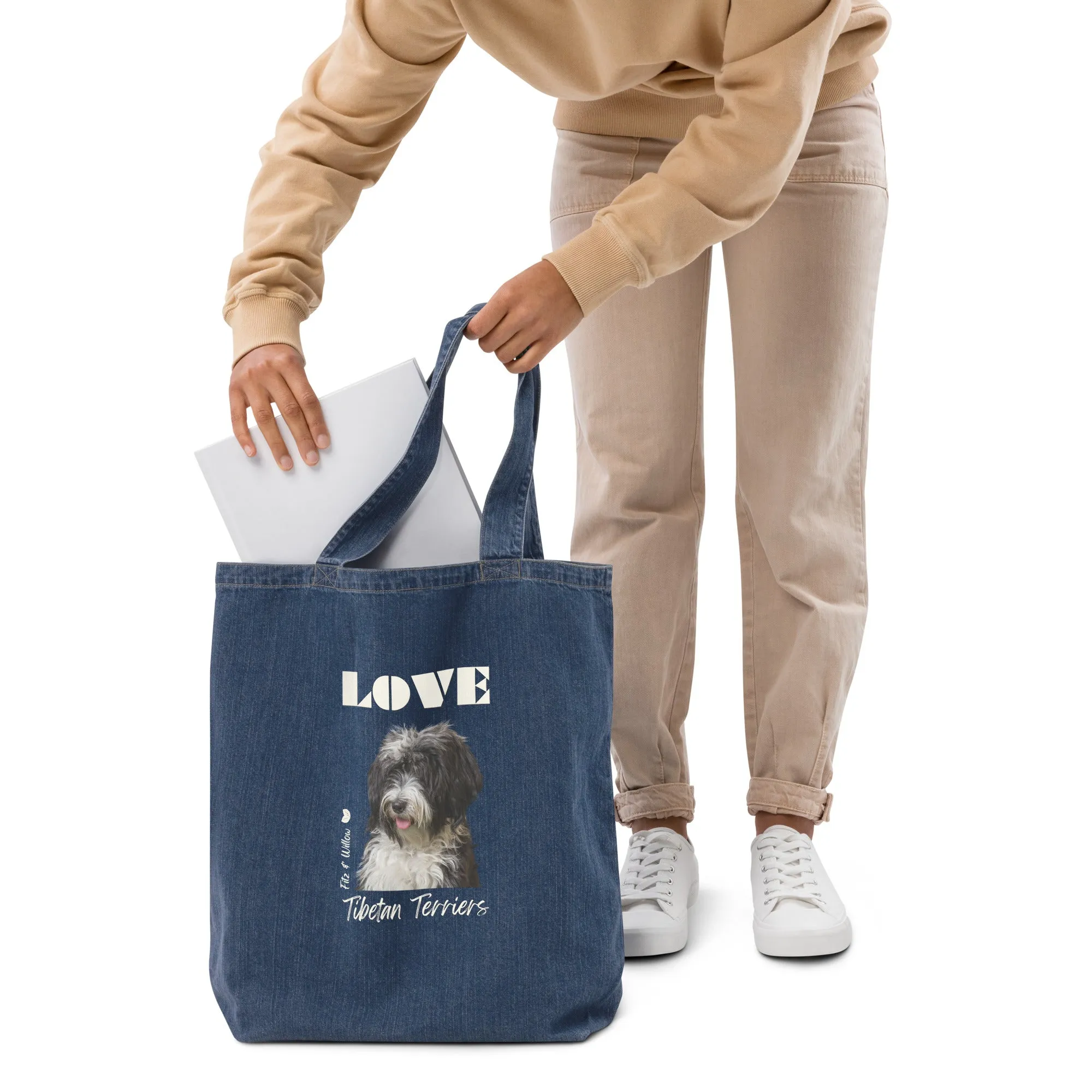 Tibetan Terrier, Organic denim tote bag