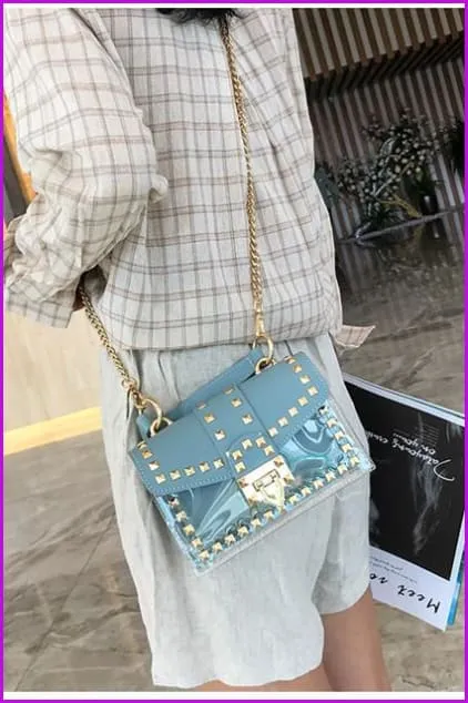 Transparent Jelly Rivet Handbag Cross Body Bag F072