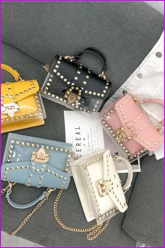 Transparent Jelly Rivet Handbag Cross Body Bag F072