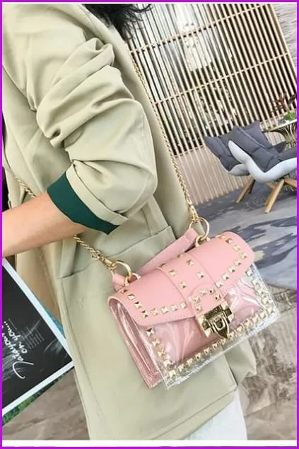 Transparent Jelly Rivet Handbag Cross Body Bag F072