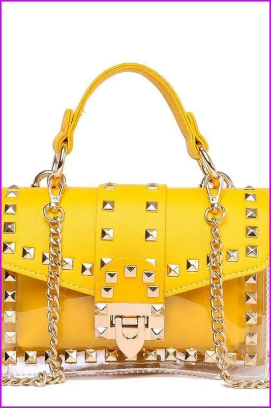 Transparent Jelly Rivet Handbag Cross Body Bag F072