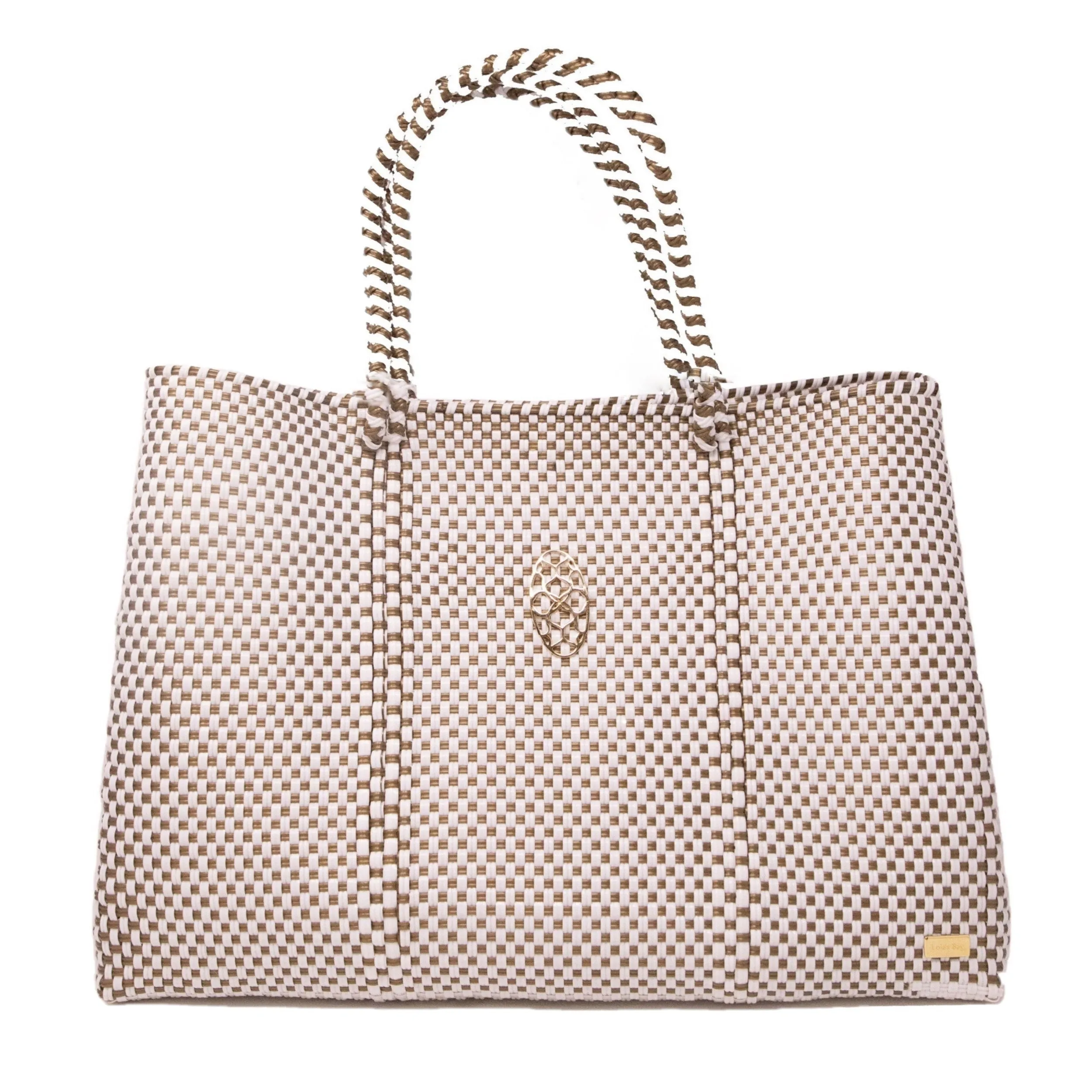 TRAVEL WHITE GOLD CHECKERED TOTE WITH CLUTCH