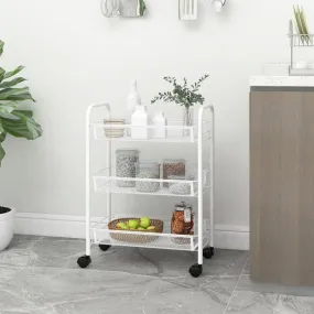 vidaXL 3-Tier Kitchen Trolley - Sleek White, Sturdy Iron Construction, Mobile Storage Solution