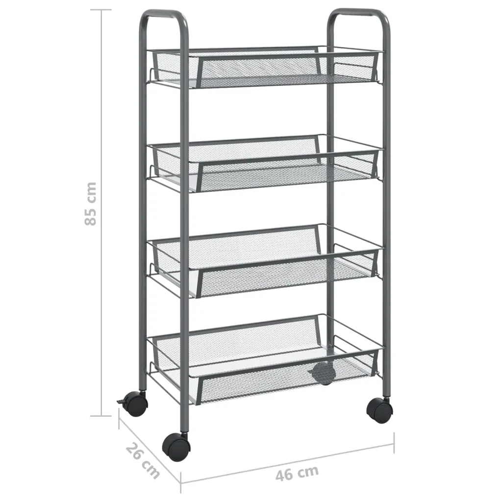 vidaXL 4-Tier Kitchen Trolley - Grey, Iron, 46x26x85 cm - Sturdy & Versatile Storage Solution