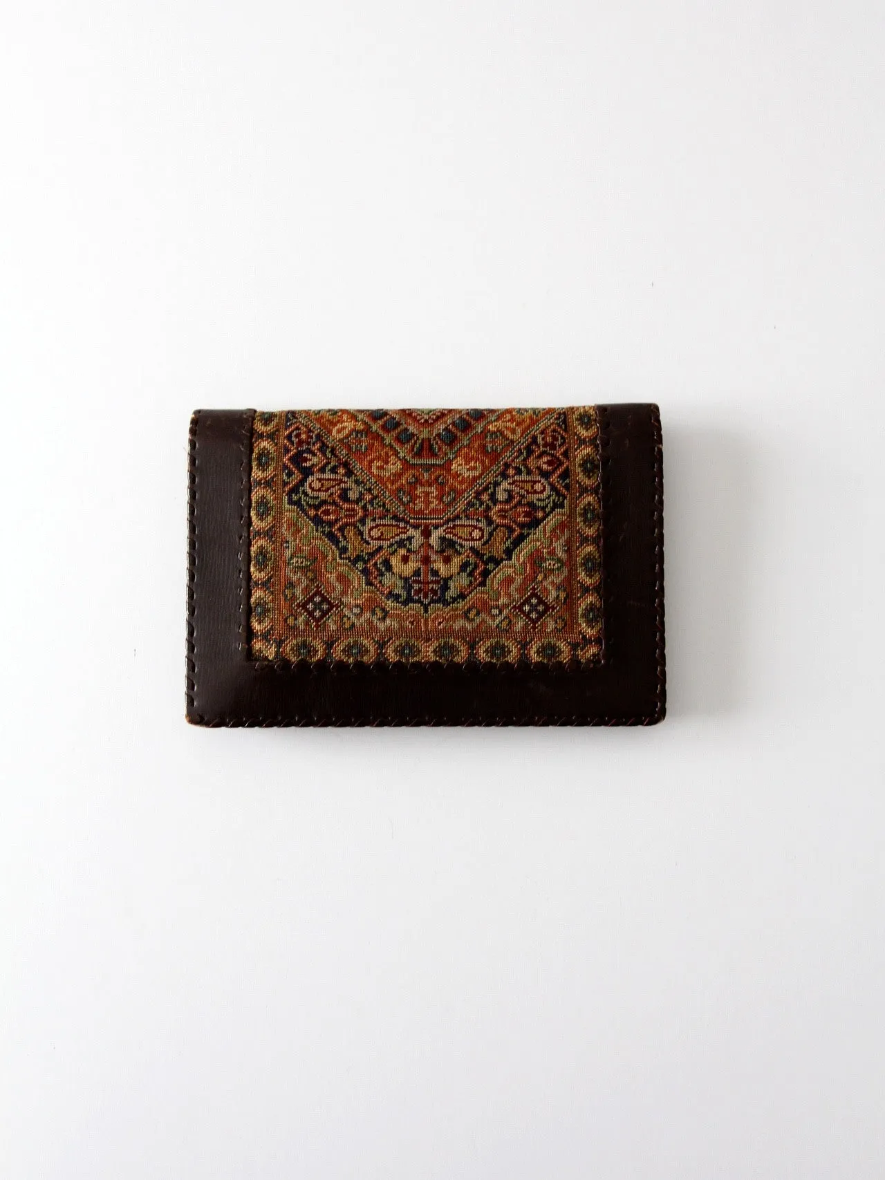 vintage tapestry and leather wallet