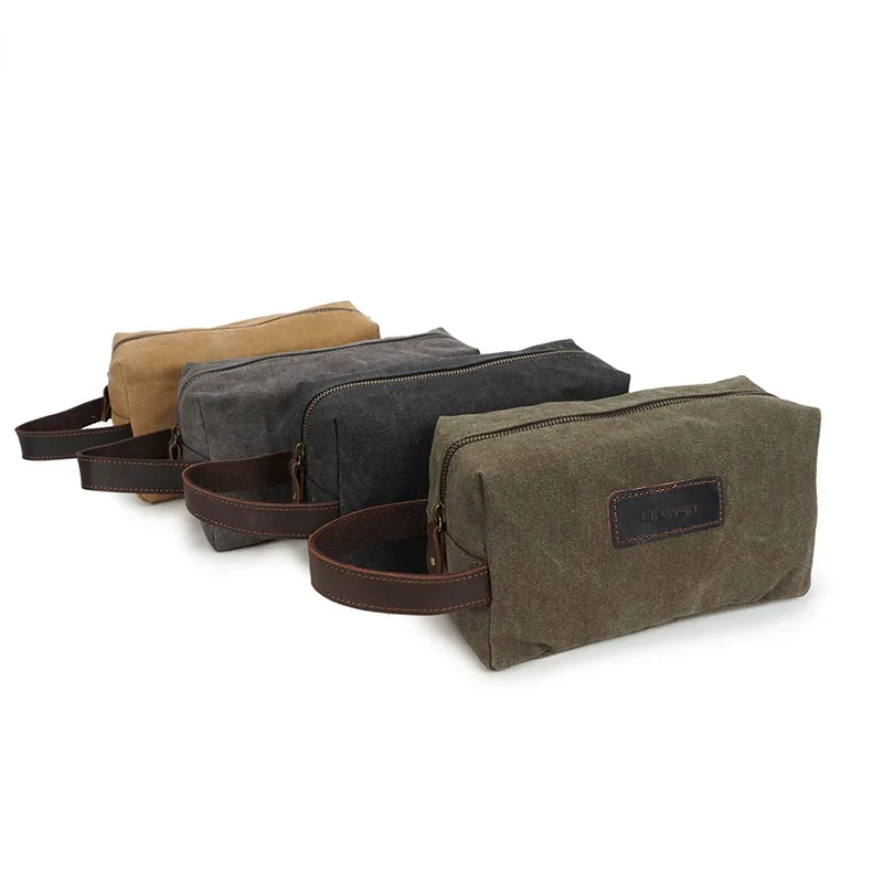 Vintange Leather Waterproof Canvas Toilet Bag