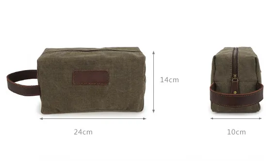 Vintange Leather Waterproof Canvas Toilet Bag