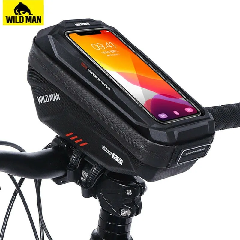 WILD MAN Rainproof Bicycle Handlebar Bag Touch Screen Cycling Phone Bag Bike Bag 6.8" Phone Case Bag Bicycle Accessories