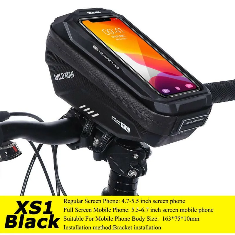 WILD MAN Rainproof Bicycle Handlebar Bag Touch Screen Cycling Phone Bag Bike Bag 6.8" Phone Case Bag Bicycle Accessories