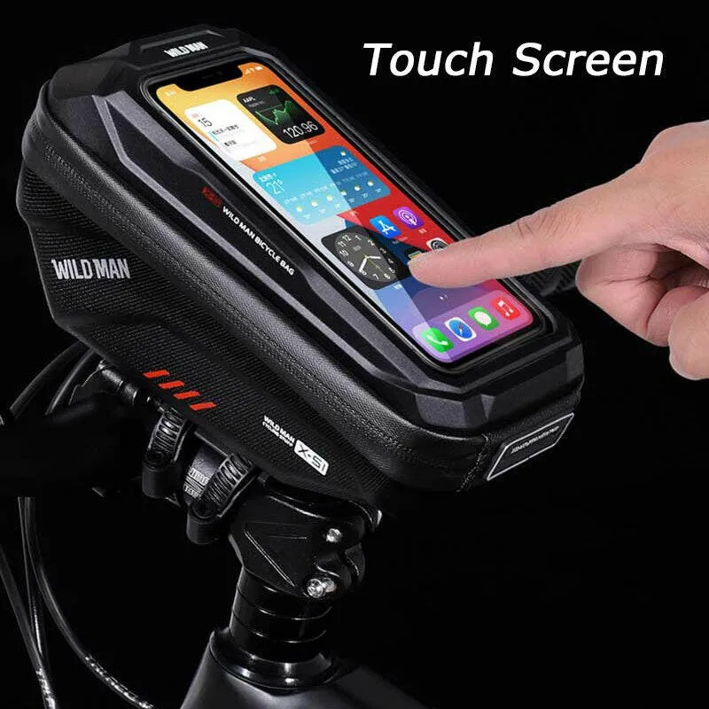 WILD MAN Rainproof Bicycle Handlebar Bag Touch Screen Cycling Phone Bag Bike Bag 6.8" Phone Case Bag Bicycle Accessories