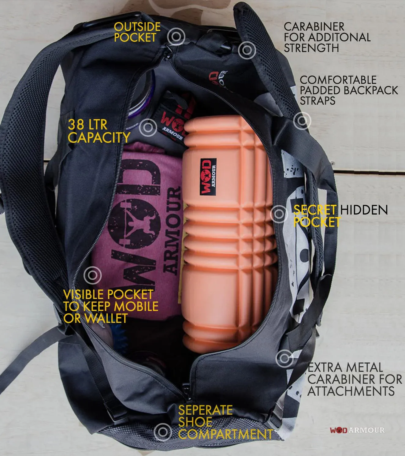 WOD ARMOUR | Armour Gym & Travel Bag with carabiner | KIBI SPORTS