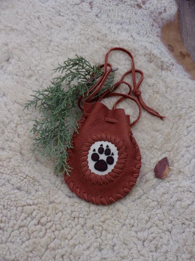 Wolf totem amulet bag , wolf paw medicine bag, spirit totem bag