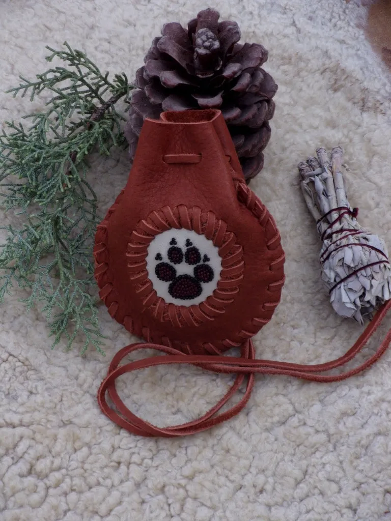 Wolf totem amulet bag , wolf paw medicine bag, spirit totem bag