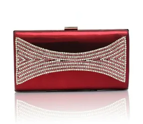 Womens Clutch Hand Bag Diamante Wedding Formal Party Bridal Red