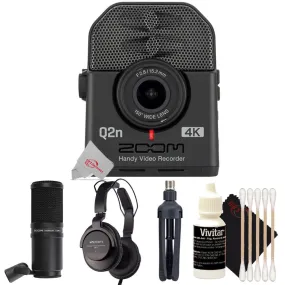 Zoom Q2n-4K Ultra High Definition Handy Video Recorder   Zoom ZDM-1 Podcast Mic Pack Accessory Bundle   3pc Cleaning Kit